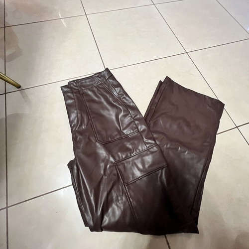 Zara leather pants large new, brown
