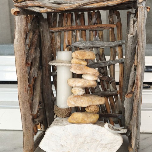 Stone and Candle decorative natural materials art new