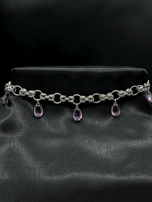 Choker stainless steel with purple glass beads new