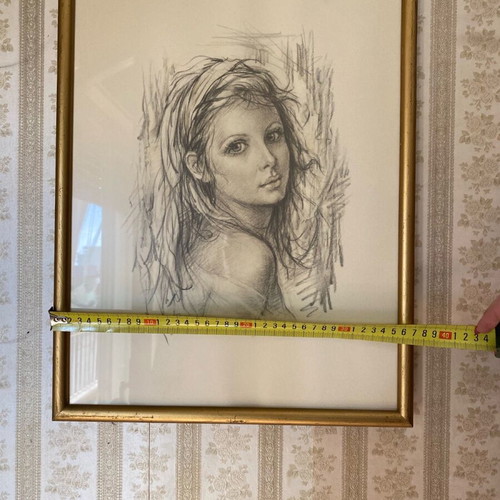 Giuseppe Tarantino 1974 lithograph painting used, Ritratto di Donna
