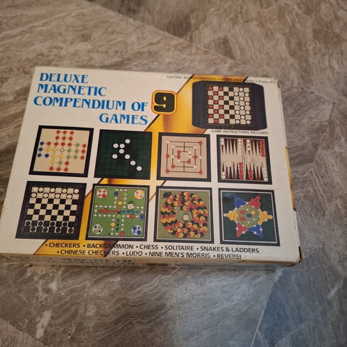 Deluxe Magnetic Compendium of 9 Board Games, vintage travel set