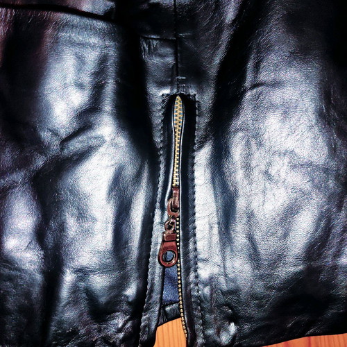 Leather Jacket Blue used, with collar and zippers