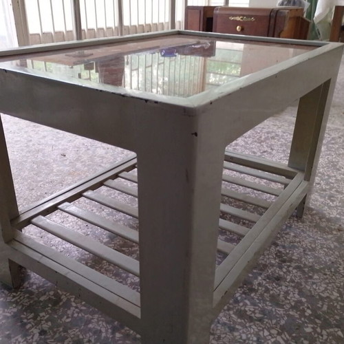 Coffee table gray lacquer with red Epidavros marble used with fossils