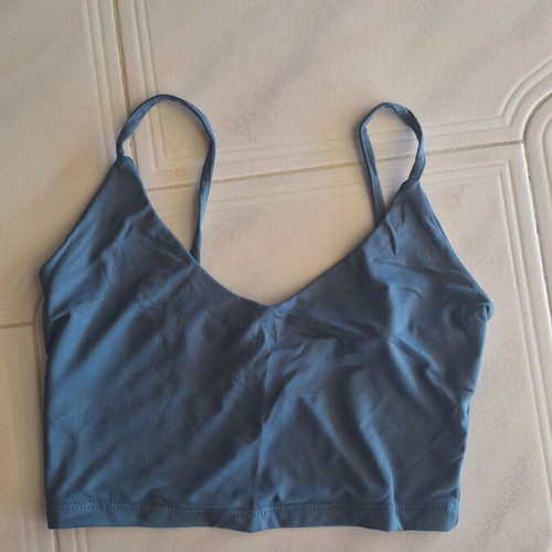Bershka Blue Crop Top Small with Thin Straps and V Neckline like new