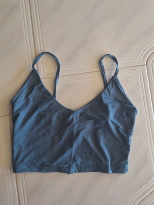 Bershka Blue Crop Top Small with Thin Straps and V Neckline like new