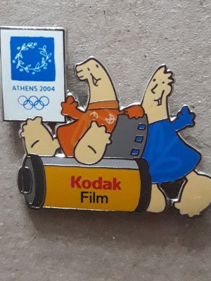 Kodak Athens 2004 ολυμπιακή καρφίτσα με τις μασκότ Αθηνά και Φοίβο