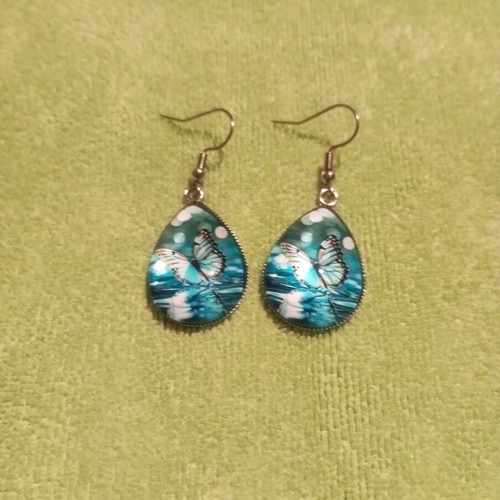 Steel earrings with turquoise butterflies new