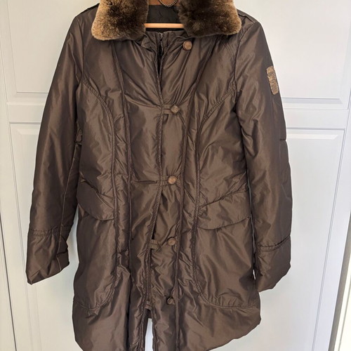 Geospirit down jacket with fur collar, like new, brown, size M