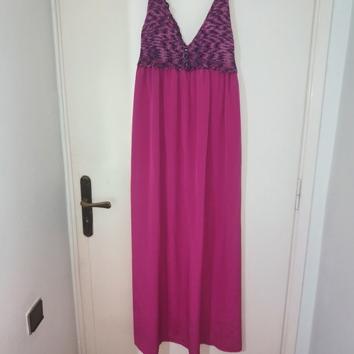 Maxi dress custommade fuchsia with knit bust and silver thread like new