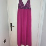 Maxi φόρεμα custommade φούξια με πλεκτό μπούστο και ασημοκλωστή σαν καινούργιο
