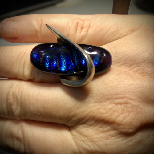 Avaris handmade ring 925 silver with dichroic fused glass stone