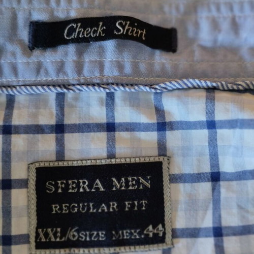 Men's XXL long-sleeve checkered shirt, white and blue