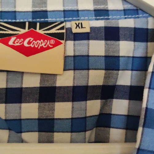 Lee Cooper men's short sleeve shirt like new, cotton, white and blue, XL