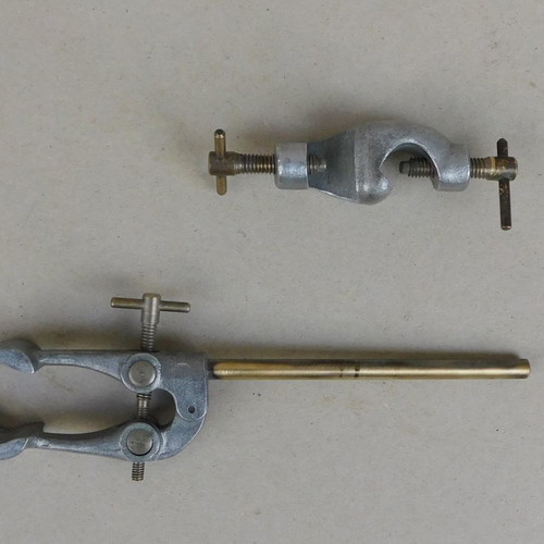 Metal rod with three clamps like new, chemistry lab tool