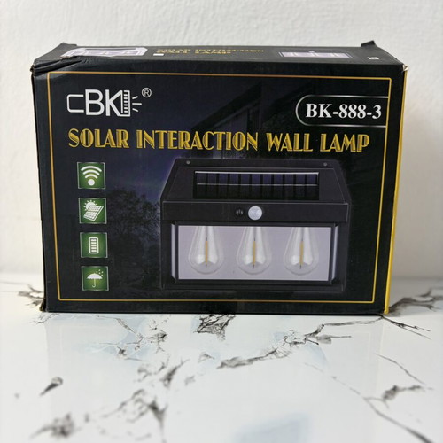 Solar Outdoor Wall Lamp BK-888-3 with 3 LED Bulbs and Motion Sensor