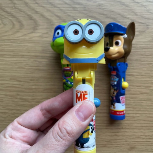 Pop Ups lollipop cases used, pack of 3 with Minions, Turtles and Paw Patrol