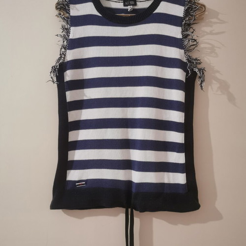 Armani Jeans blouse Large, white and blue, cotton