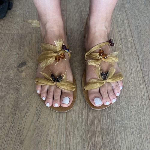 Exe sandals new with golden organza and beads