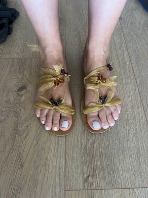 Exe sandals new with golden organza and beads