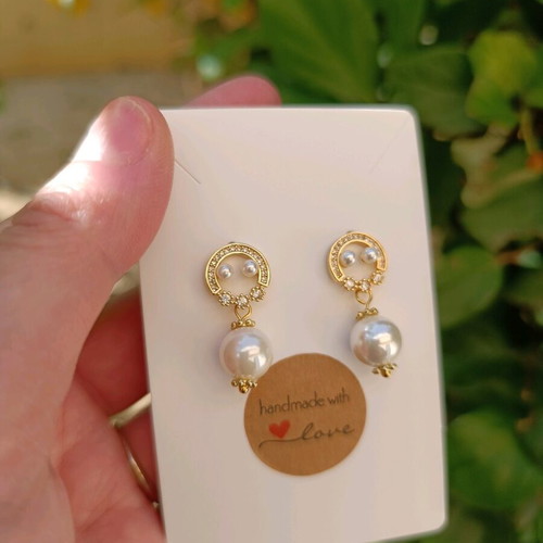 Handmade 18K gold-plated stud earrings with pearls and zircon