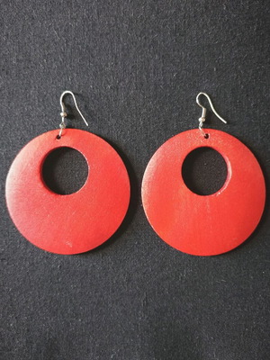 Wooden earrings in red shade like new