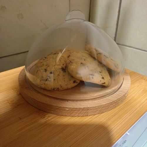 Wooden small serving dish new with bamboo base and plastic lid