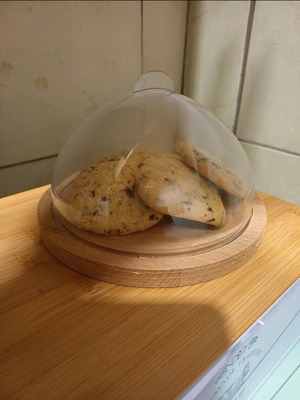 Wooden small serving dish new with bamboo base and plastic lid