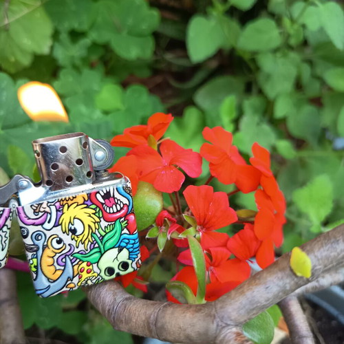 Zippo Crazy Collage Design lighter used with colorful 540 Color print