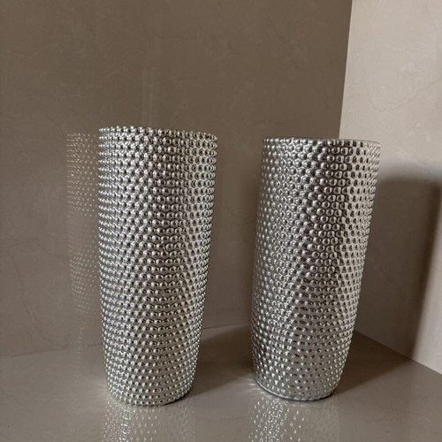 Set of two modern silver embossed vases like new