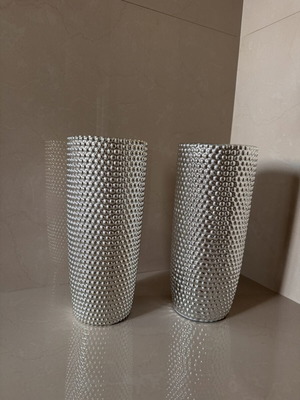 Set of two modern silver embossed vases like new