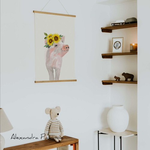 Piglet poster with sunflowers new for kids room decor