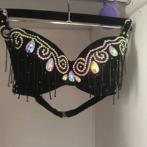 Belly dance oriental costume black with rhinestones and stones new