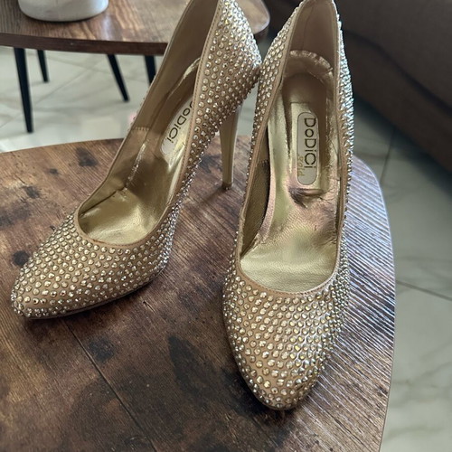 Dodici high heels used, size 37, champagne with rhinestones