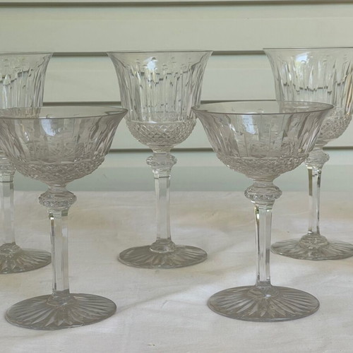 Saint Louis crystal glass set of 9 used, antique Art Deco 1928