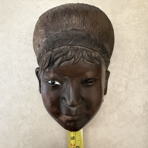 Asian vintage wooden carved mask used, handmade