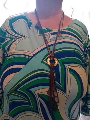 Women's long necklace new in brown and gold shade with modern design