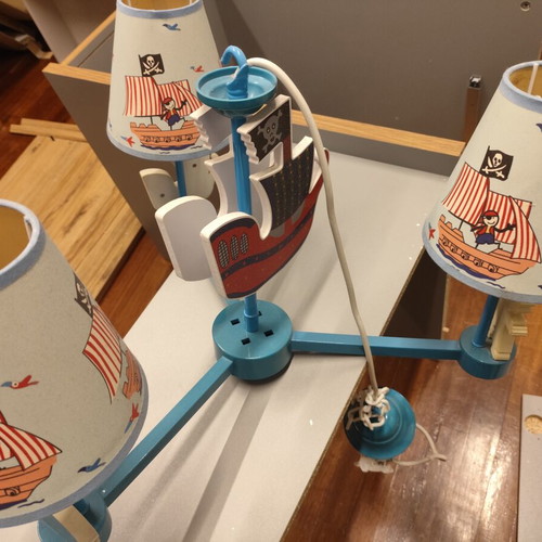 Pendant lamp for boys with pirates, like new, blue