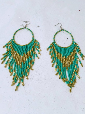 Boho style long earrings new with turquoise and gold beads