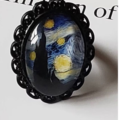 Vincent Van Gogh Starry Night Handmade Adjustable Statement Ring