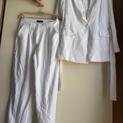 Linen suit set white, new Pink Woman