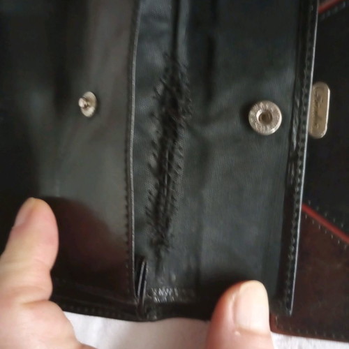 Leather women's wallet used with sewn coin pocket