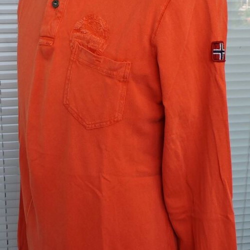Napapijri Mens Graphic Long Sleeve Polo Shirt used, size L, orange