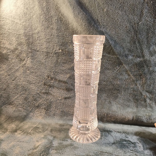 Vintage glass vase with embossed geometric design