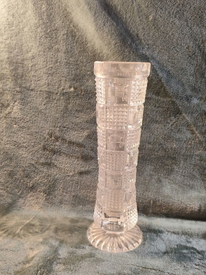 Vintage glass vase with embossed geometric design