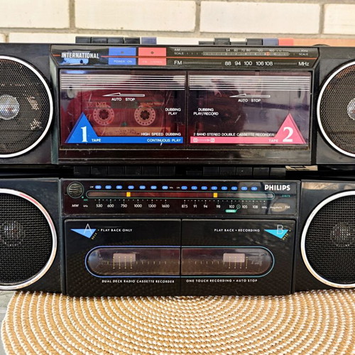 International AK-21 and Philips vintage radio cassette players used