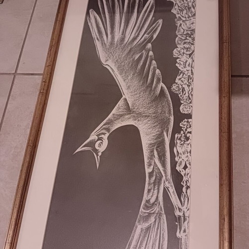 Vintage decorative framed art with classic bird theme, like new