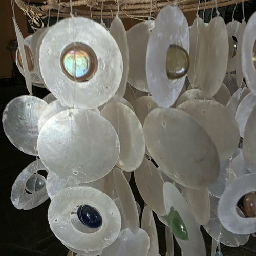 Ceiling light like new with mother of pearl and colorful glass