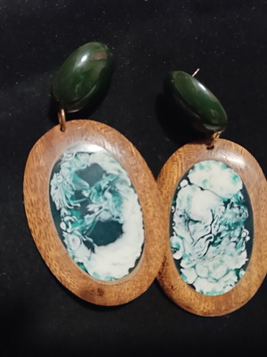 Statement earrings with wood and turquoise resin