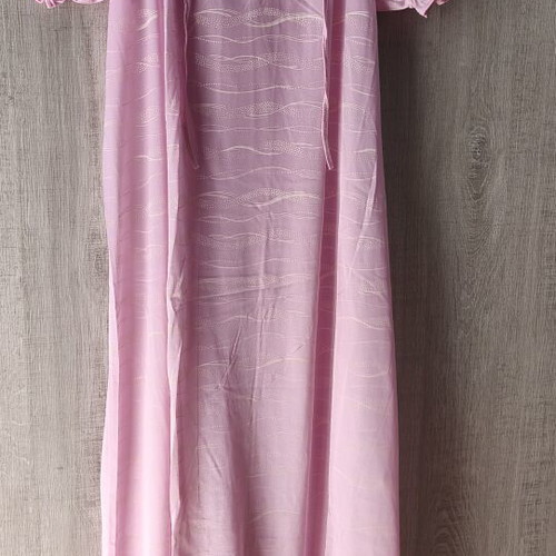 Pink maxi nightgown like new, size L/XL, V-neck with puff sleeves