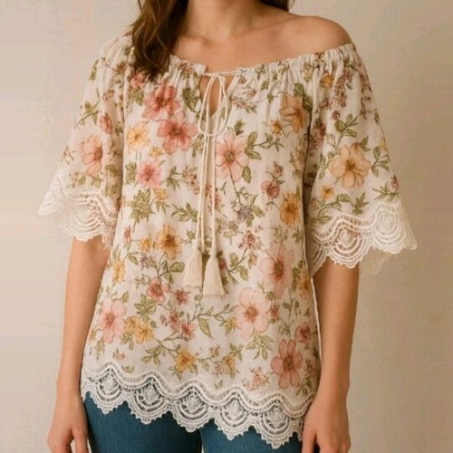 Floral off-shoulder blouse new with lace details